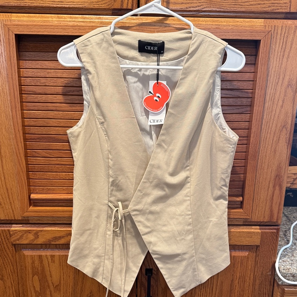 Cider‎ Beige Sleeveless Wrap Blouse